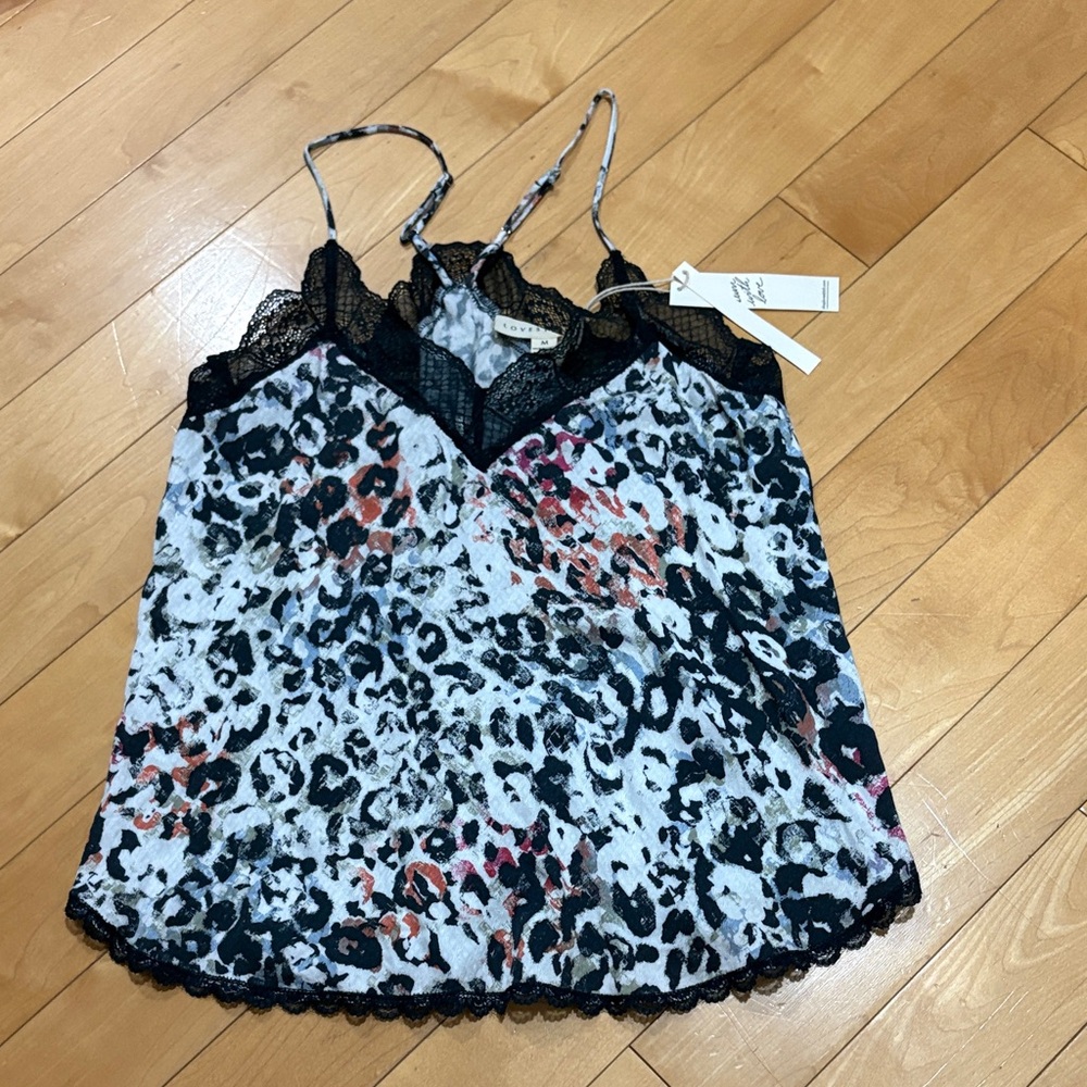 Love Stitch Black and White Leopard Print Camisole